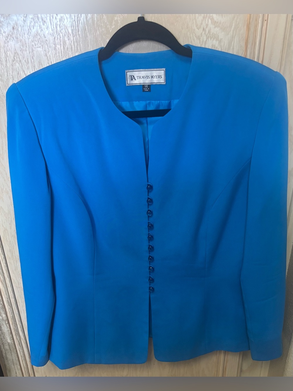 Travis Ayers Blue 100% Silk Buttoned Beads Lined Blazer‎ Suit Jacket 14 Office